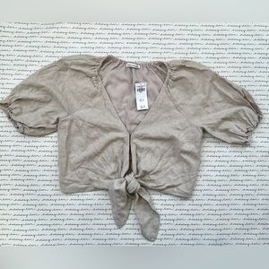 New Abercrombie Tie Front Linen Blend Puff Sleeve Top- Small